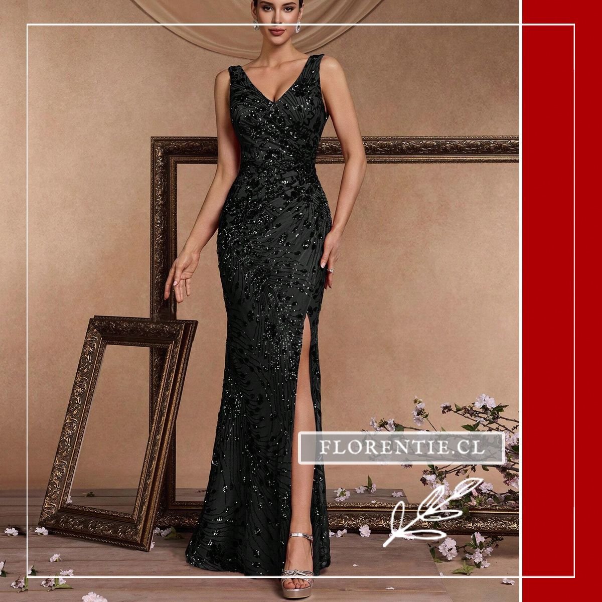 Vestido fiesta lentejuelas negro Vania
