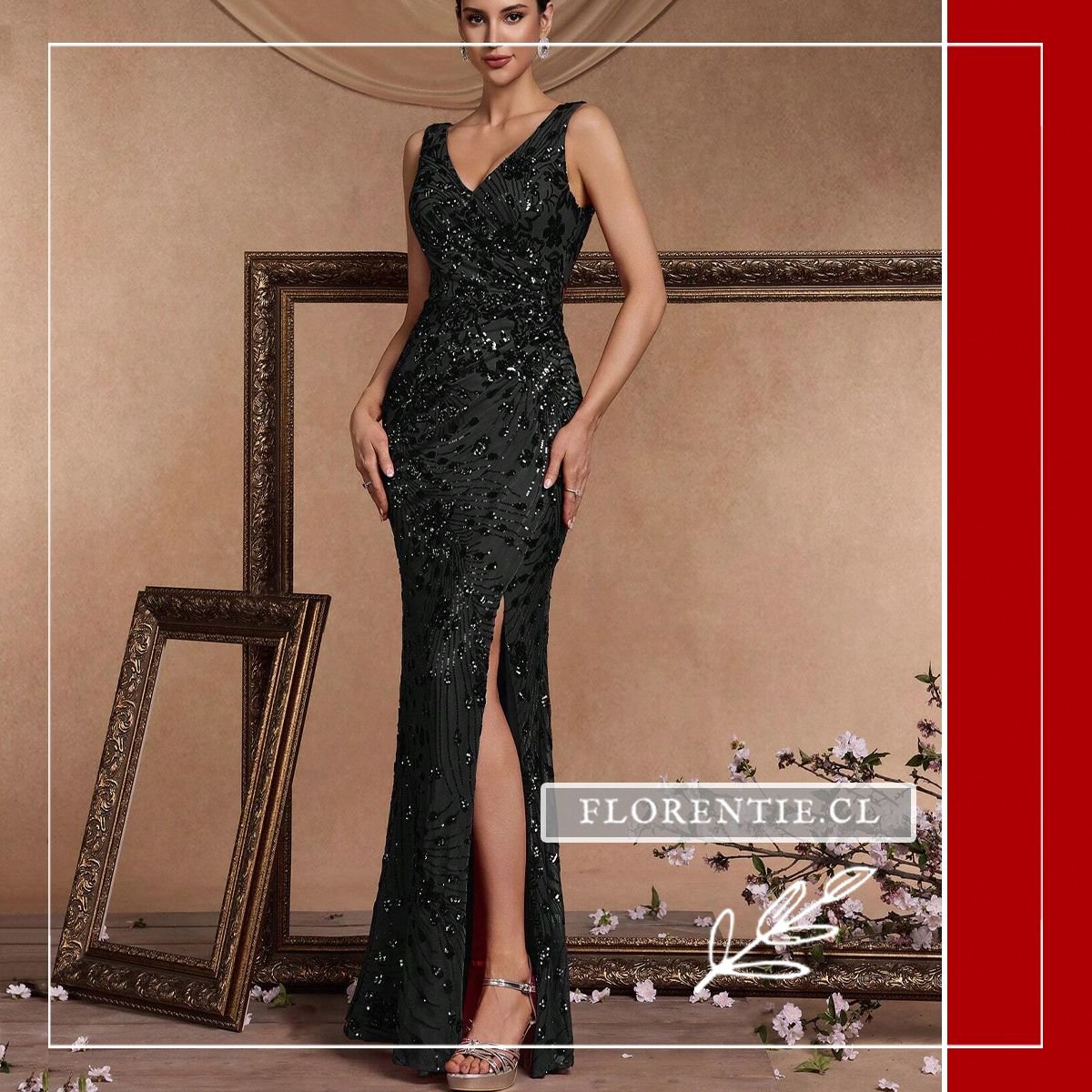 Vestido fiesta lentejuelas negro largo