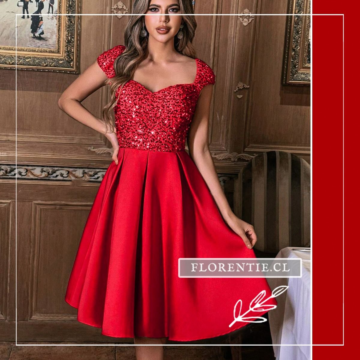 Vestido fiesta lentejuelas rojo midi