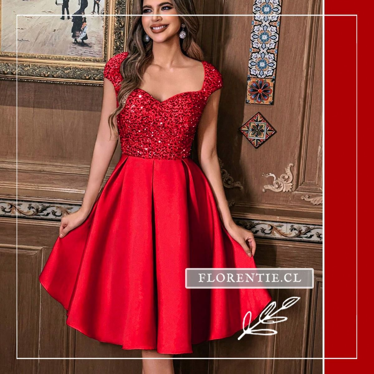 Vestido fiesta rojo lentejuelas
