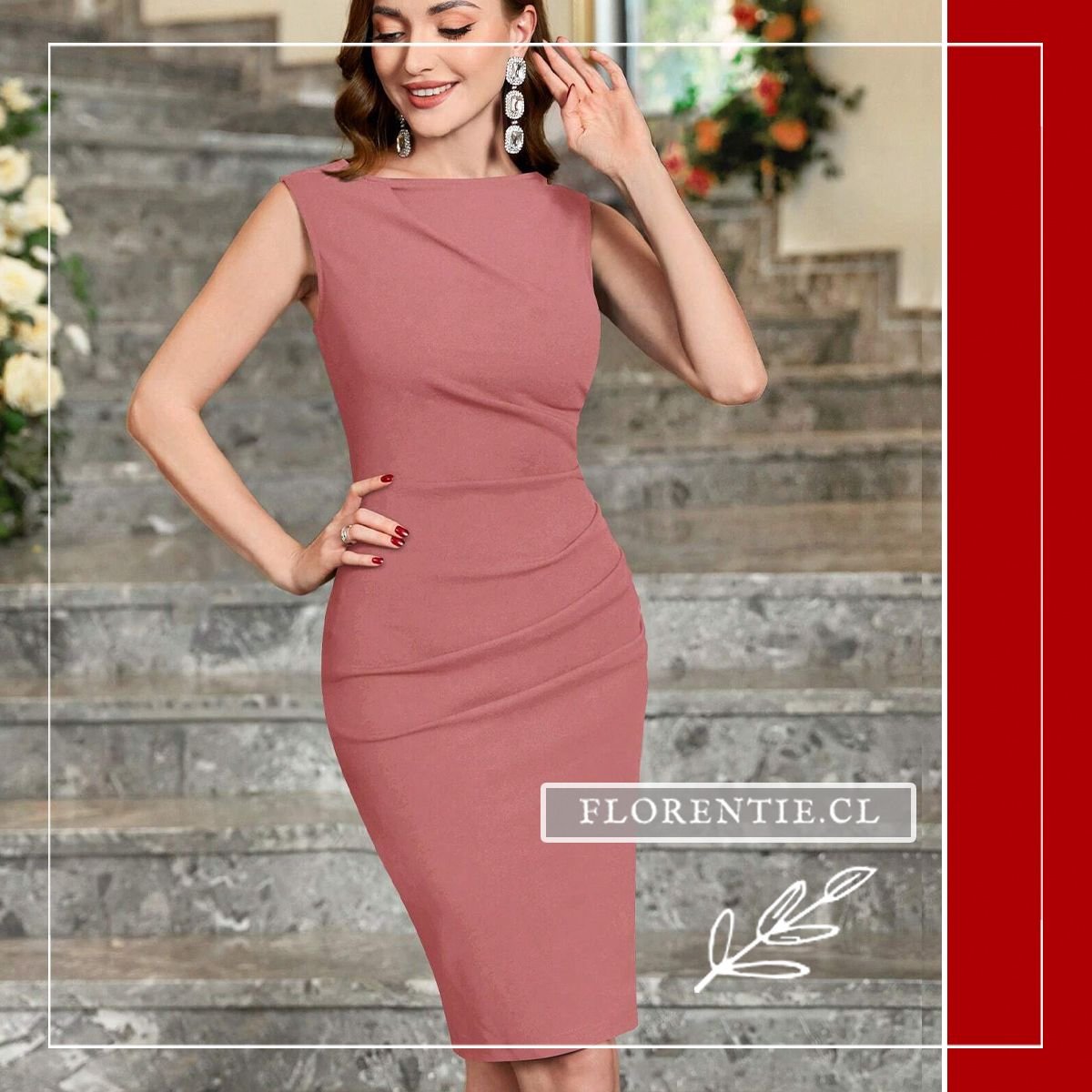 Vestido fiesta sin mangas rosado