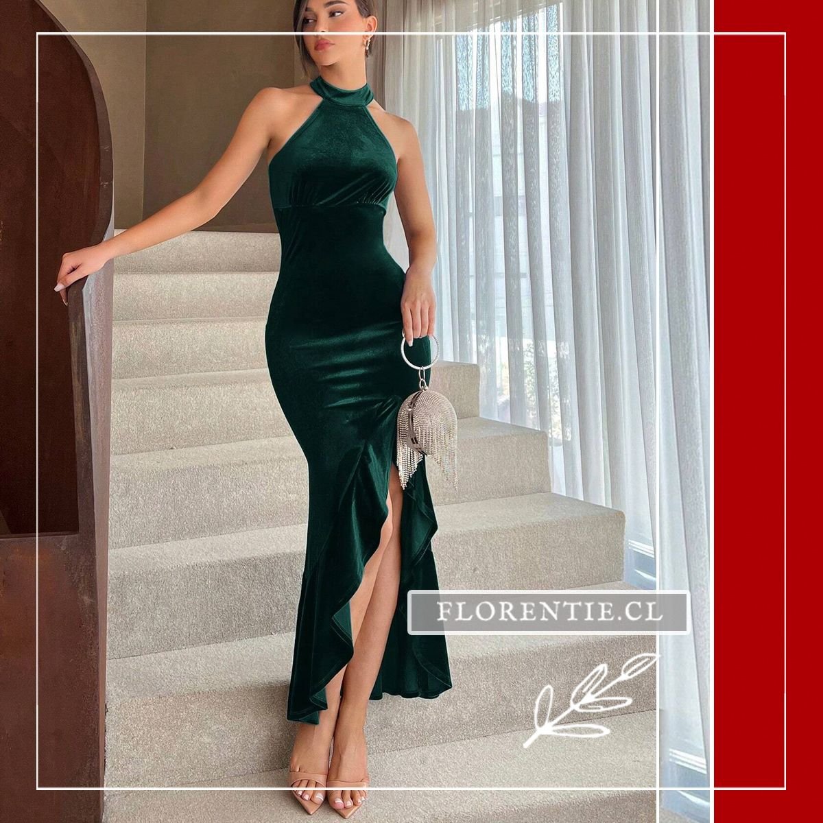 Vestido fiesta terciopelo verde Louise