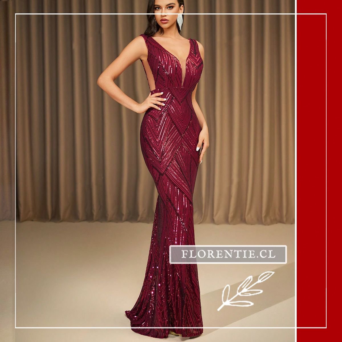 Vestido lentejuelas color burdeos