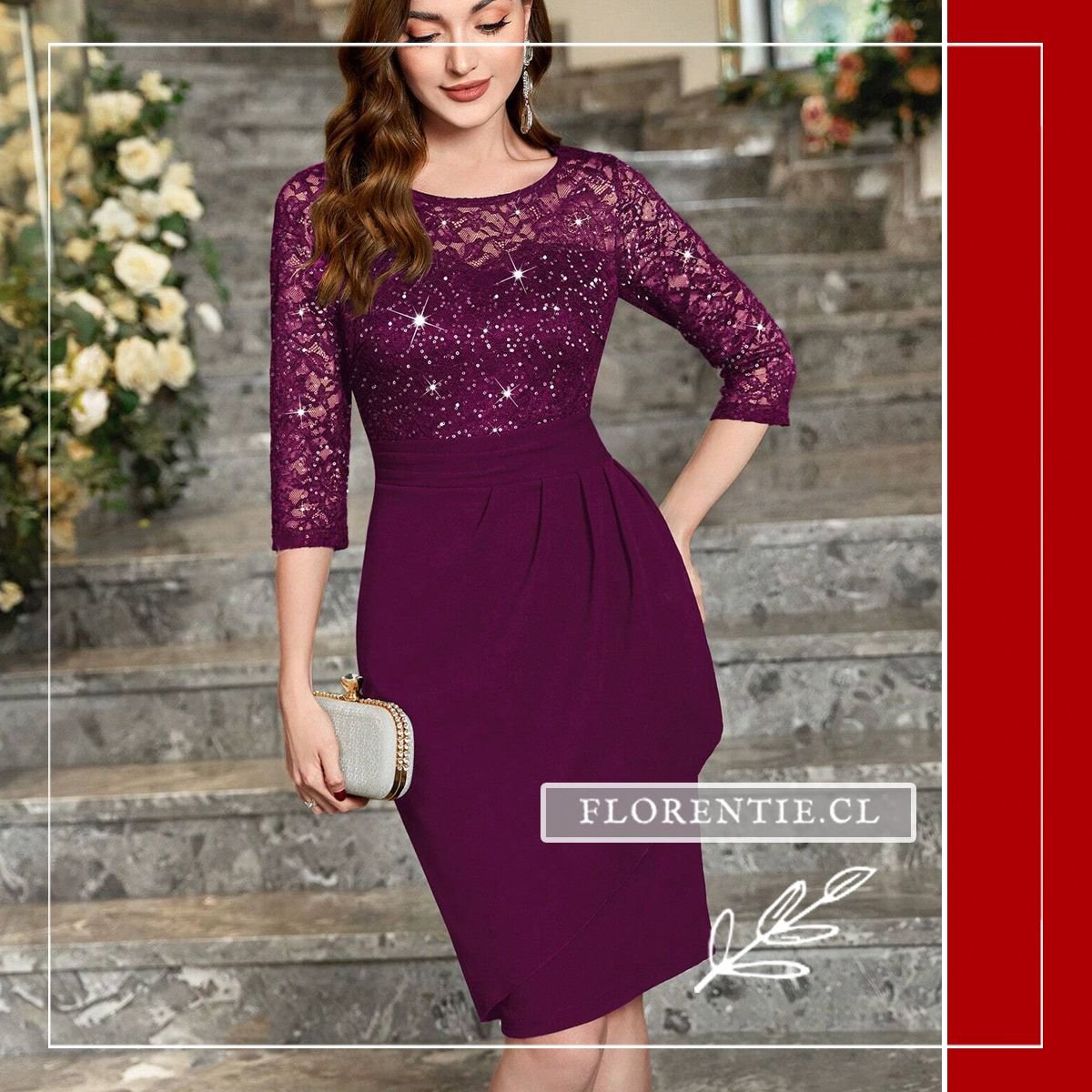 Vestido midi fiesta manga francesa