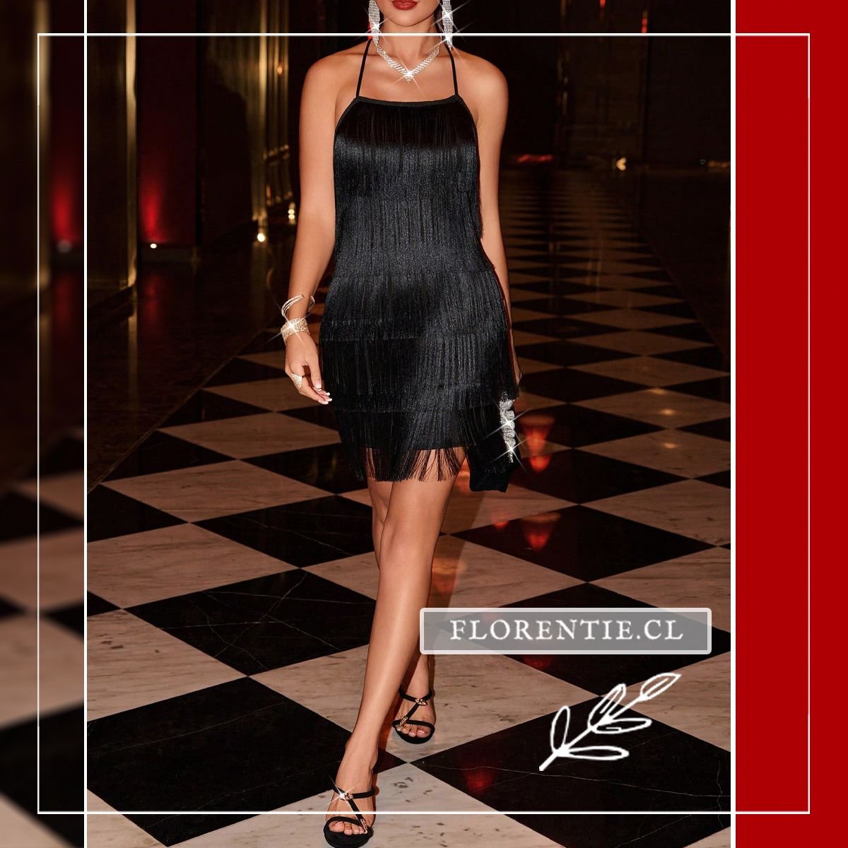 Vestidos fiesta flecos negro