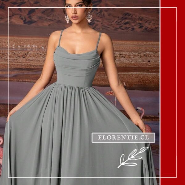 Vista cercana vestido fiesta gris
