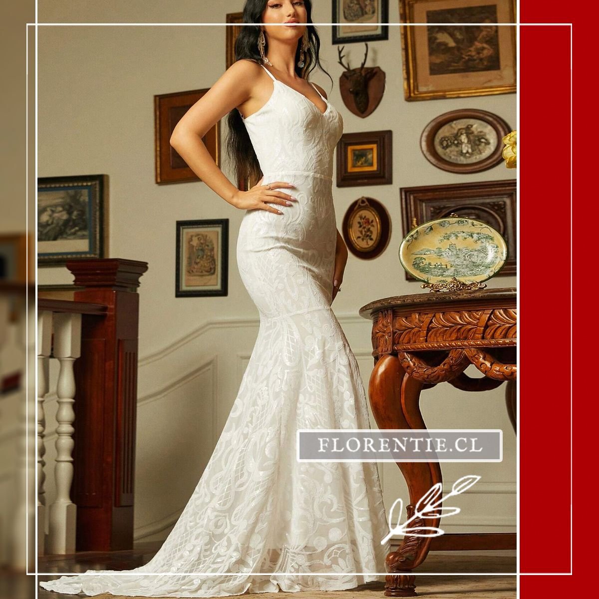 Vista lateral vestido fiesta lentejuelas blanco