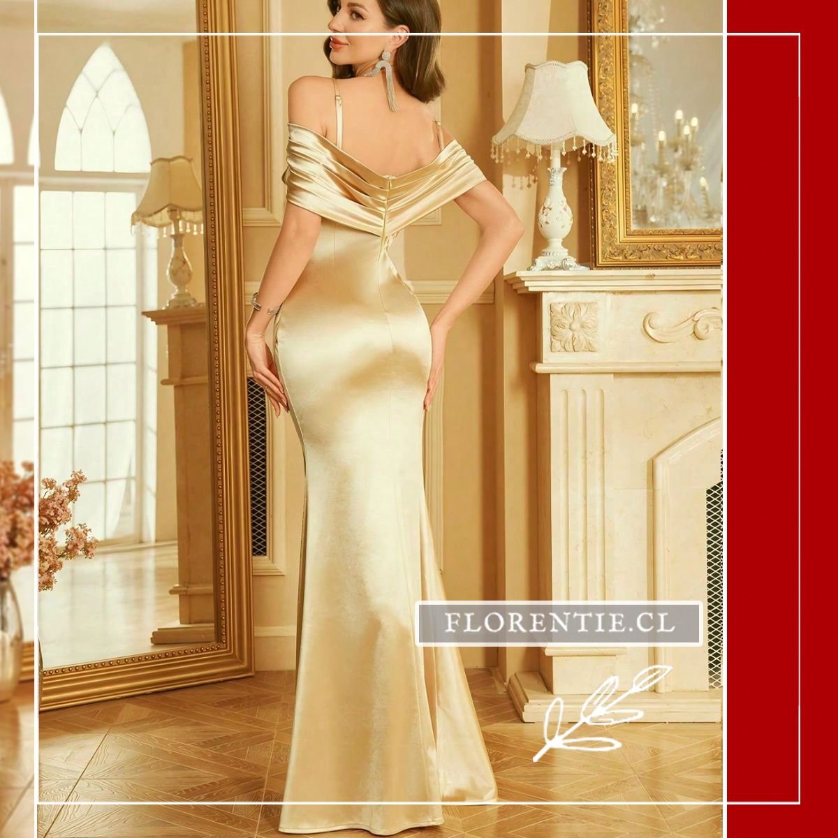 Vista posterior vestido fiesta dorado