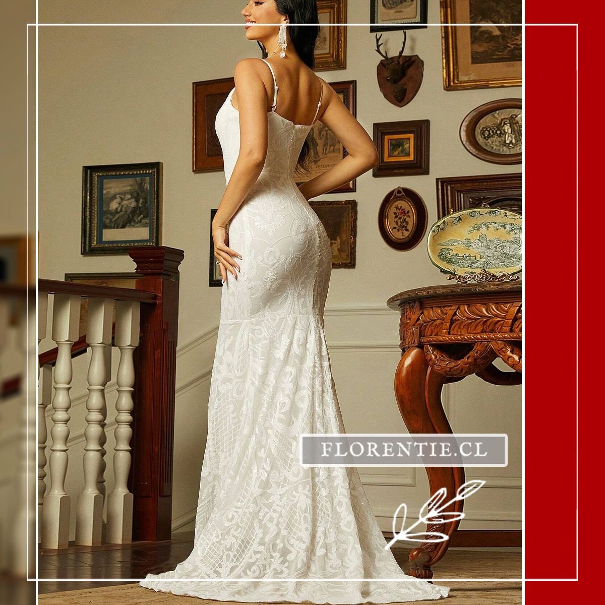 Vista posterior vestido fiesta lentejuelas blanco