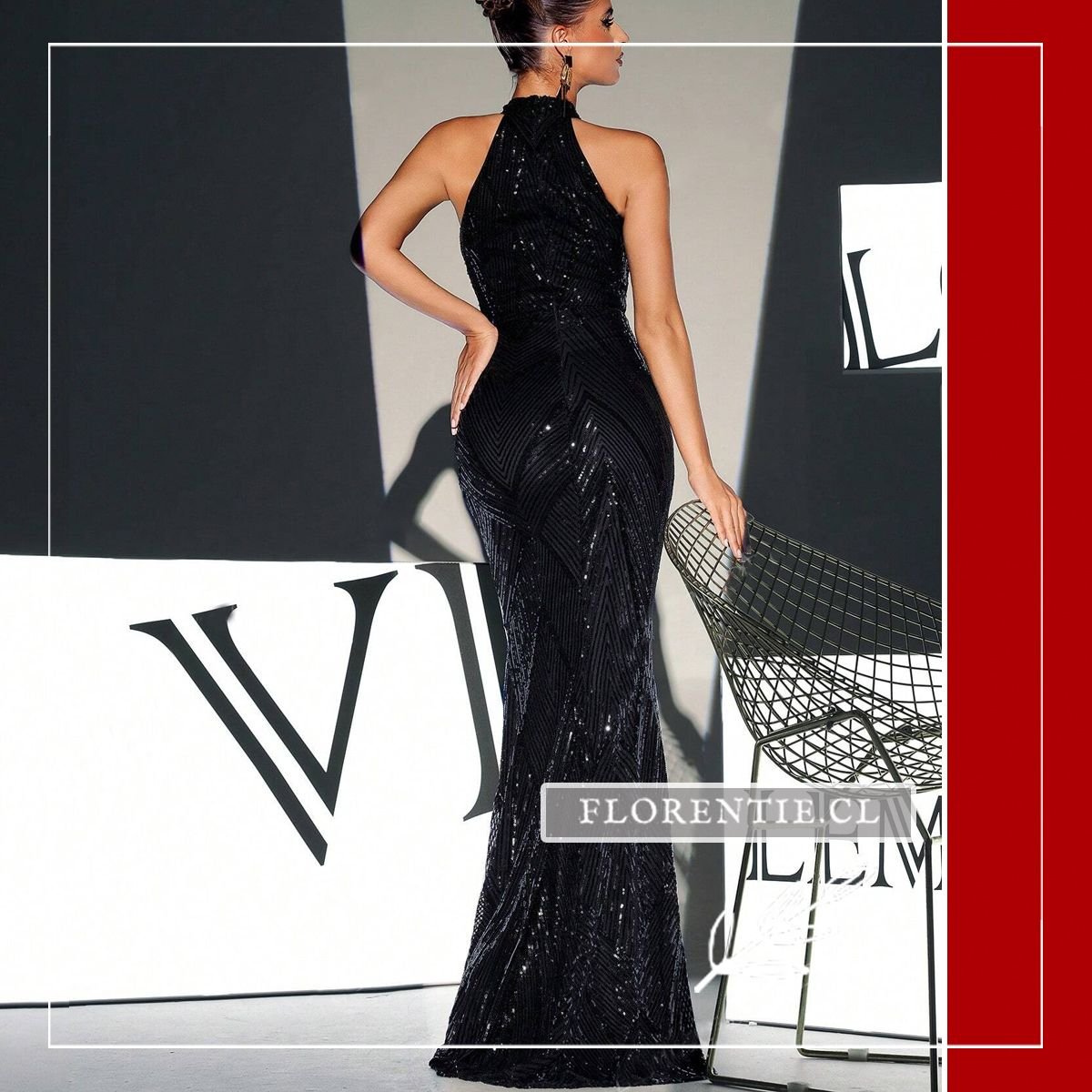 Vista posterior vestido fiesta noche