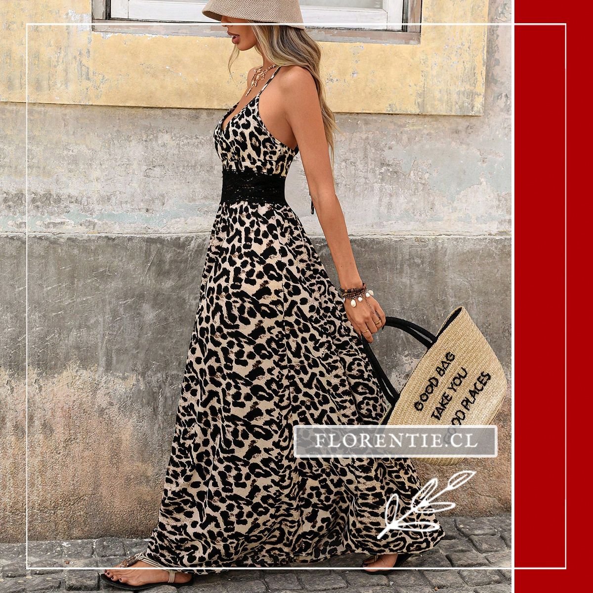 Vista lateral vestido verano leopardo Argelia