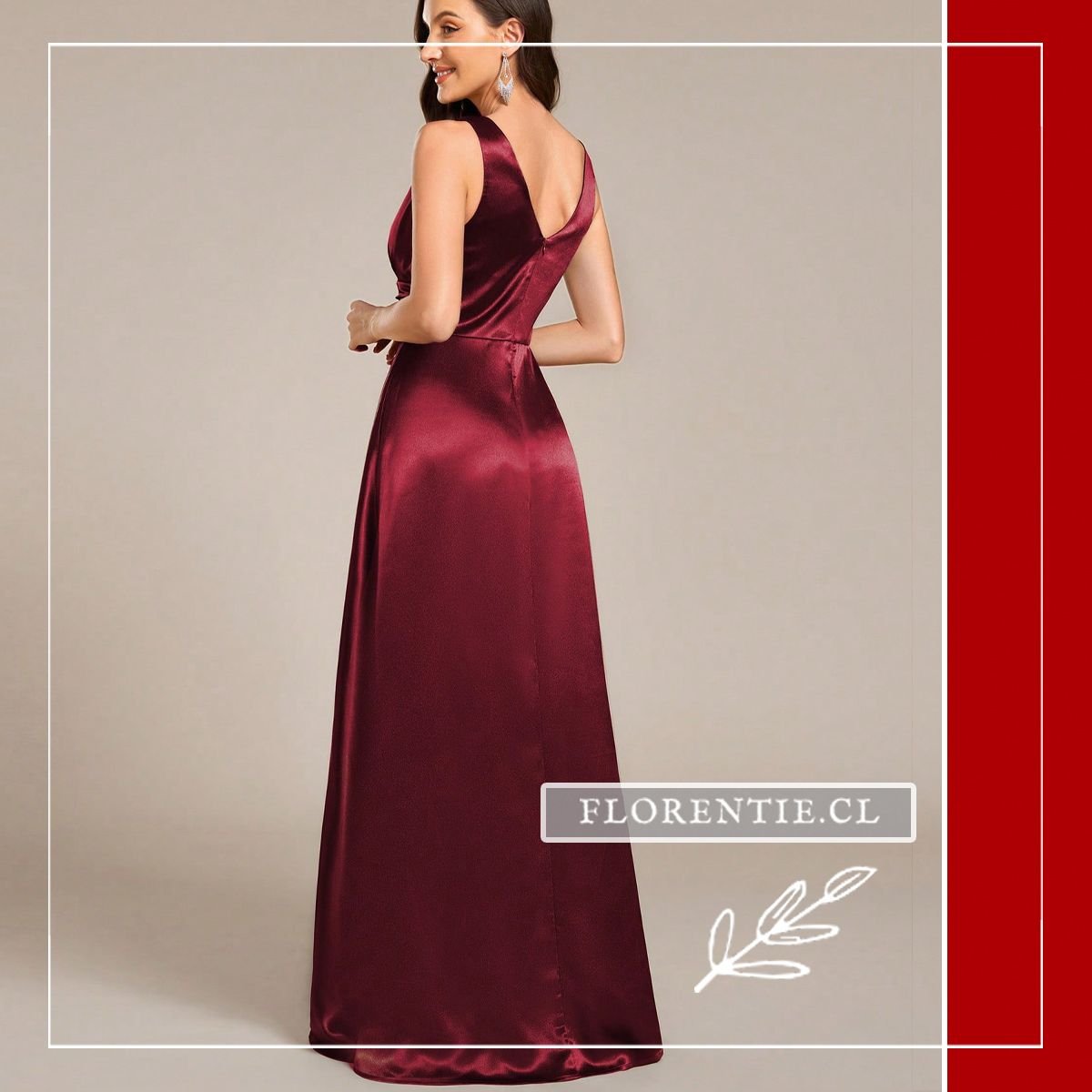 Vista trasera del vestido mostrando el escote en V posterior y el ajuste de la cintura.