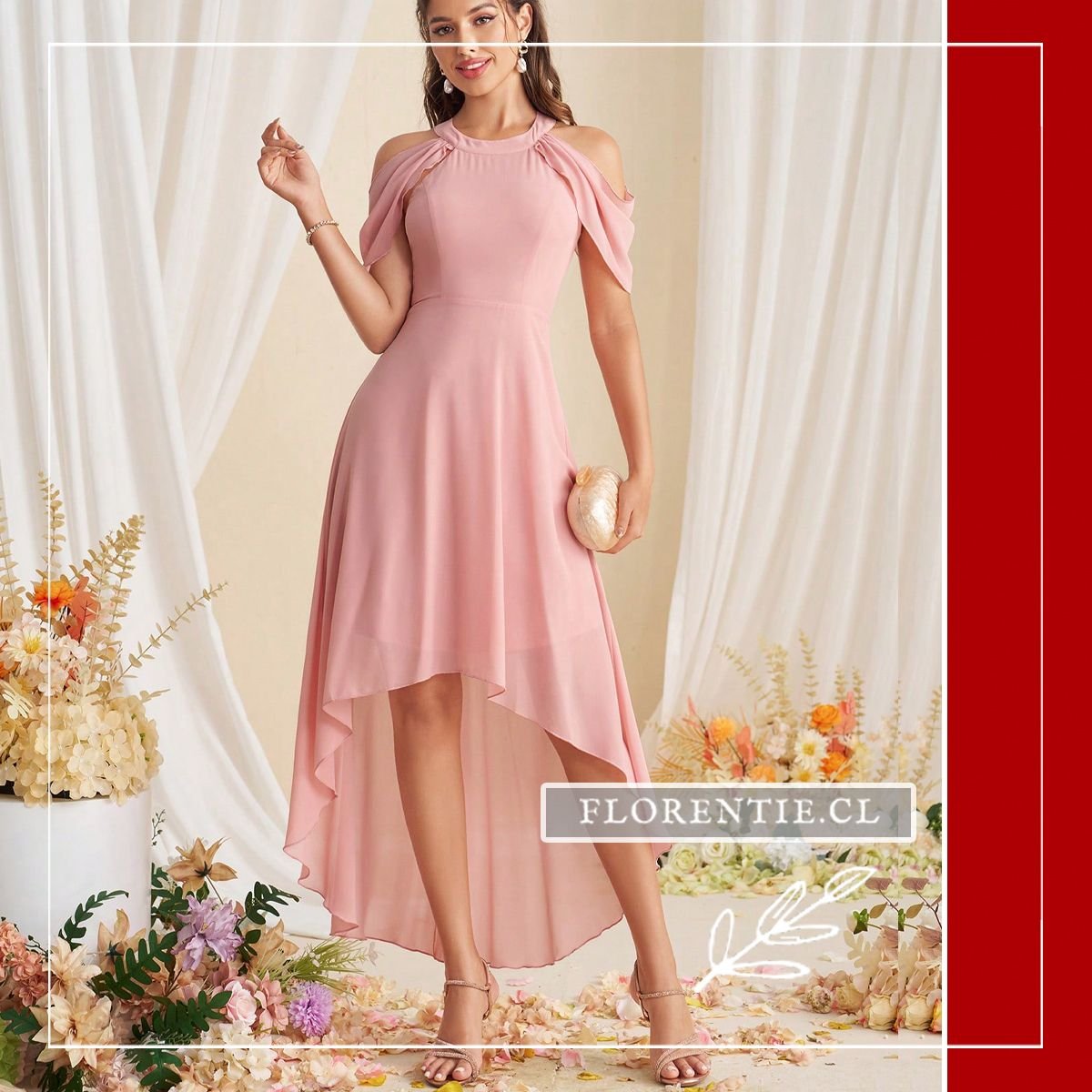 Vista de cuerpo entero mostrando el movimiento de la falda corta adelante y larga atrás.